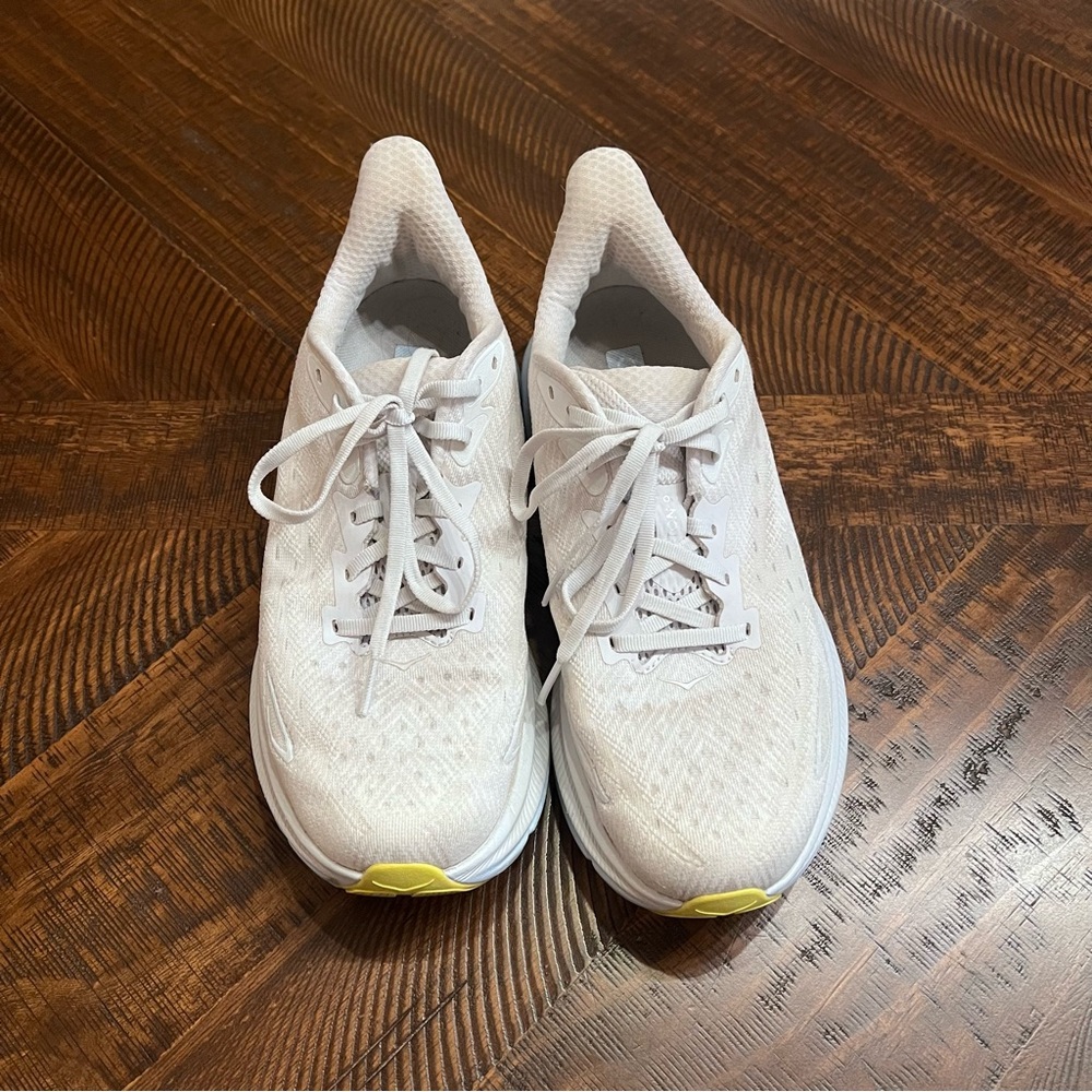 Hoka One One Women's White Athletic Running Shoes with Yellow Accents